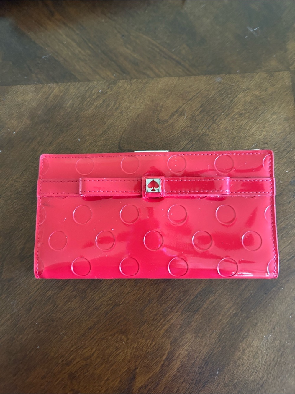 Kate Spade Camelia Street Red Patent Leather Polka Dot Bow Wallet
